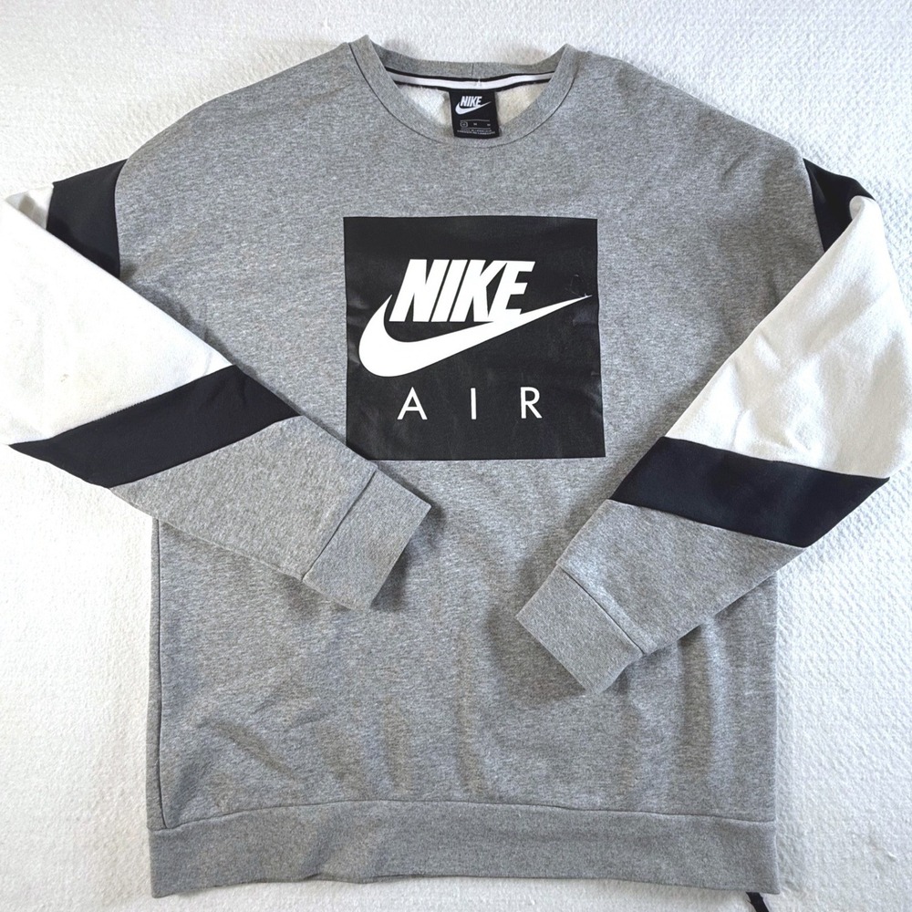Nike Air Sweatshirt Mens Medium Gray Pullover Colorblock Side Zip Graphic